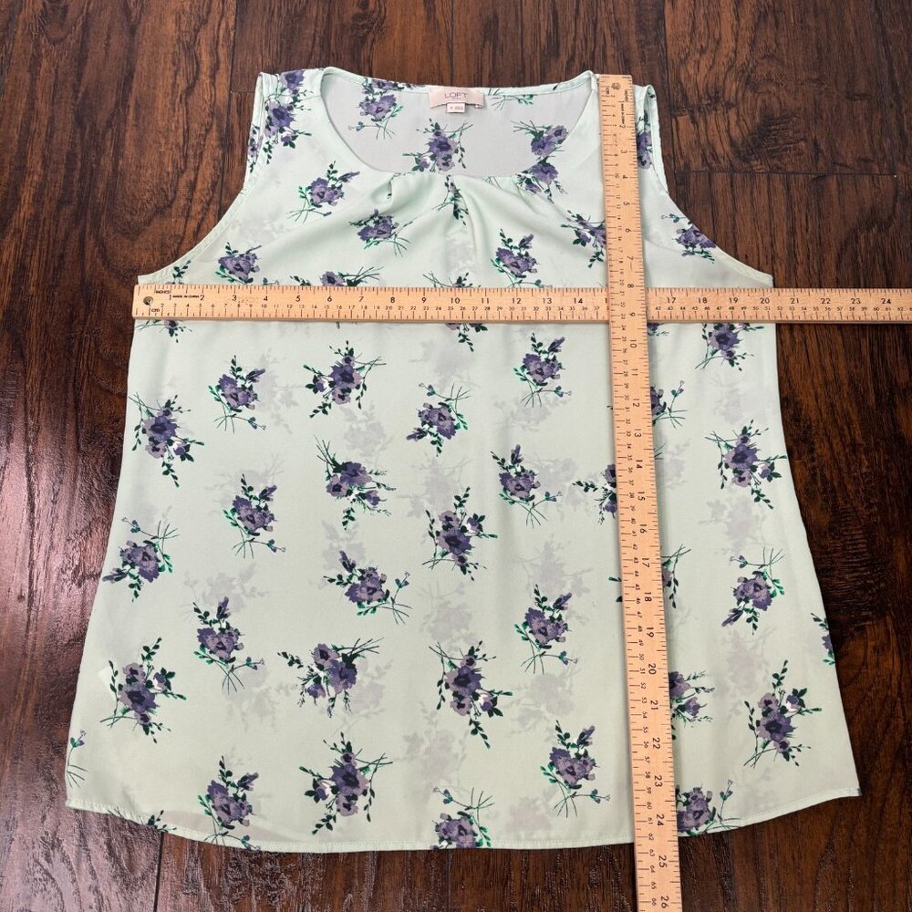 LOFT Tank Top Medium Mint Green Purple Floral Sheer Sleeveless Blouse Women's - Picture 9 of 13